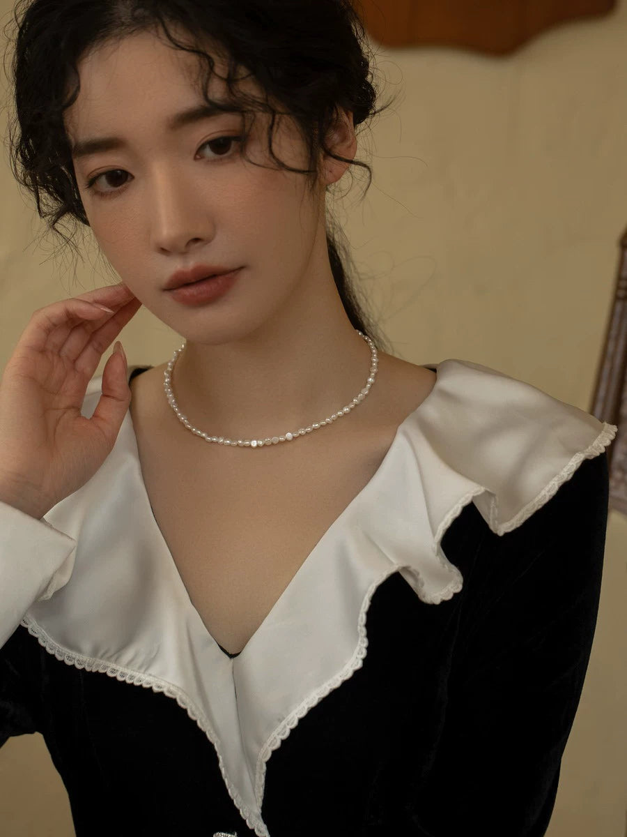 Broken Silver Retro Natural Baroque Small Pearl Necklace Chain Simple Girl Gift