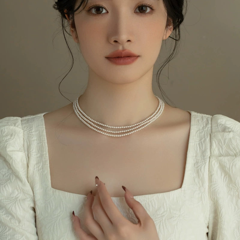 Multi-layer pearl necklace women's high-end fashion three-layer stacked chain