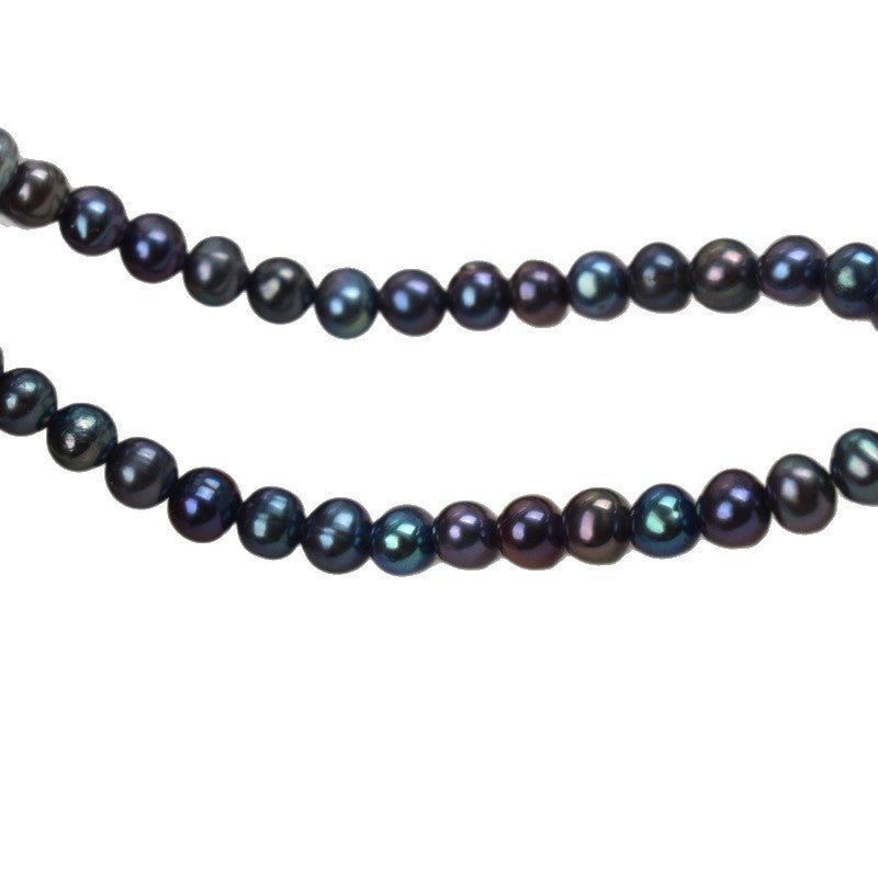 1163 5-6Mm Near Round Black Pearl Natural Freshwater Pearl Necklace work in progress