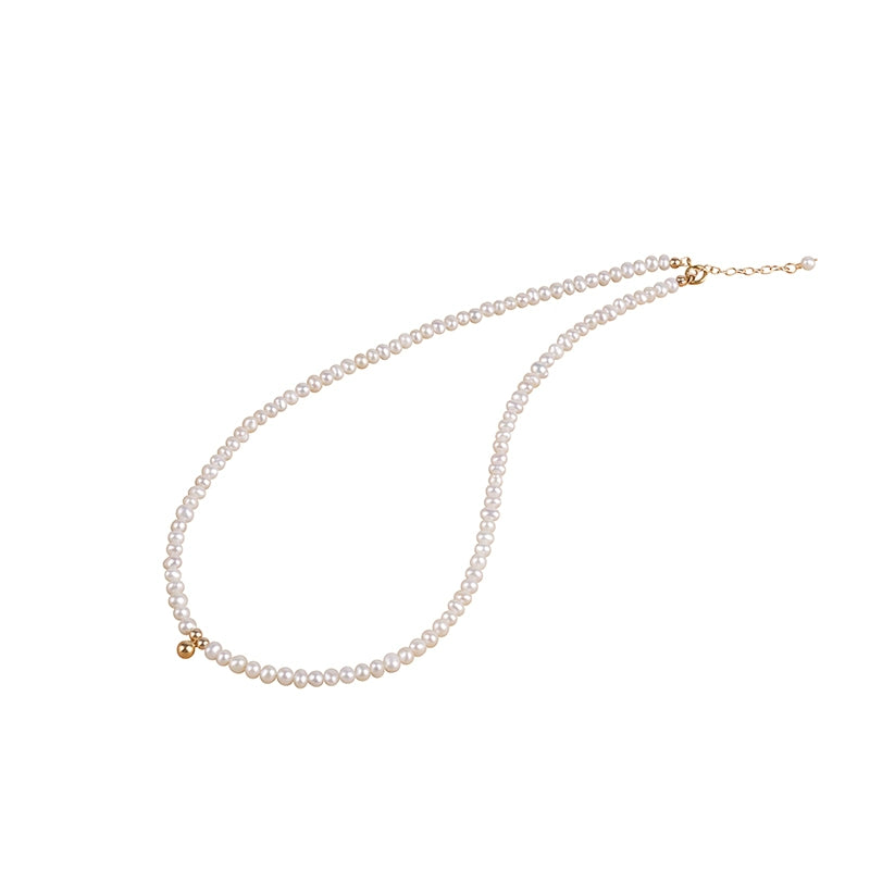 Natural freshwater pearl necklace niche bag gold nearly round strong light baby bead collarbone chain XL065