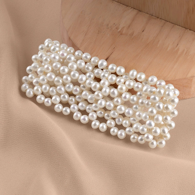 Natural Freshwater Pearl Bracelet Strong Light Round Bead Adjustable Elastic Hollow Bracelet Fashion SL010