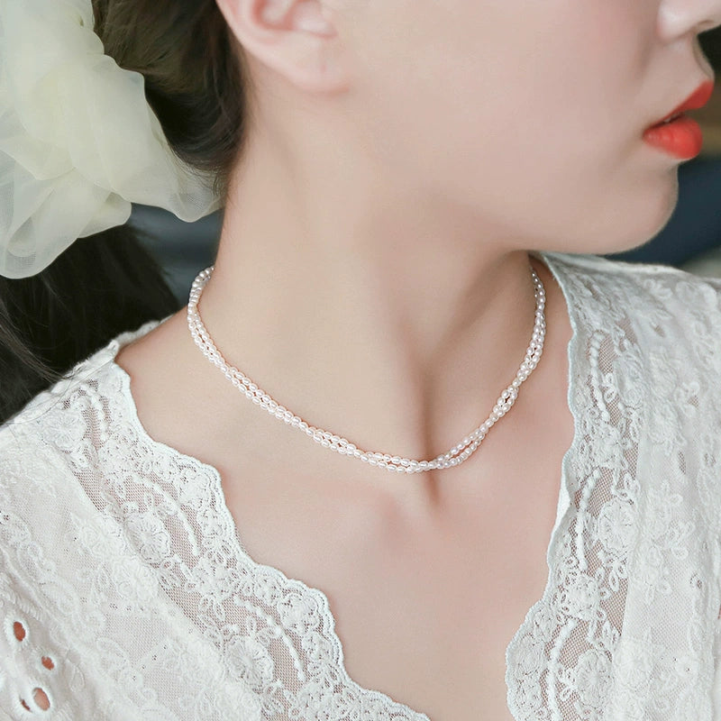 Natural freshwater pearl necklace rice beads short URL twist Internet celebrity gold bag gold collarbone chain XL026