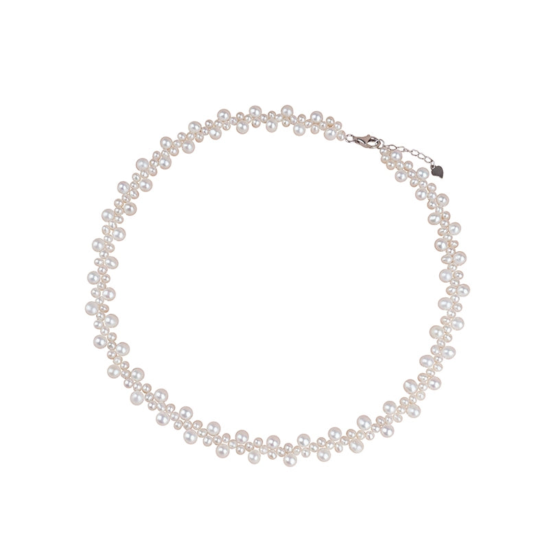 Natural freshwater pearl necklace woven choker chain handmade collarbone chain cute short URL XL030