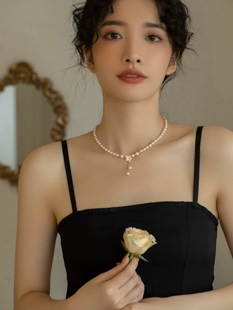 Pearl Flower Tassel Pendant Necklace Women's Chain Celebrity Accessories Tide