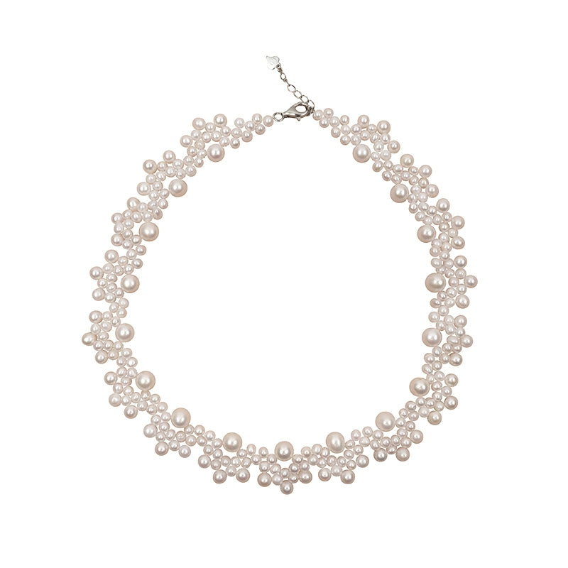 Natural pearl necklace handwoven round beads Internet celebrity lace style petal collarbone chain XL024