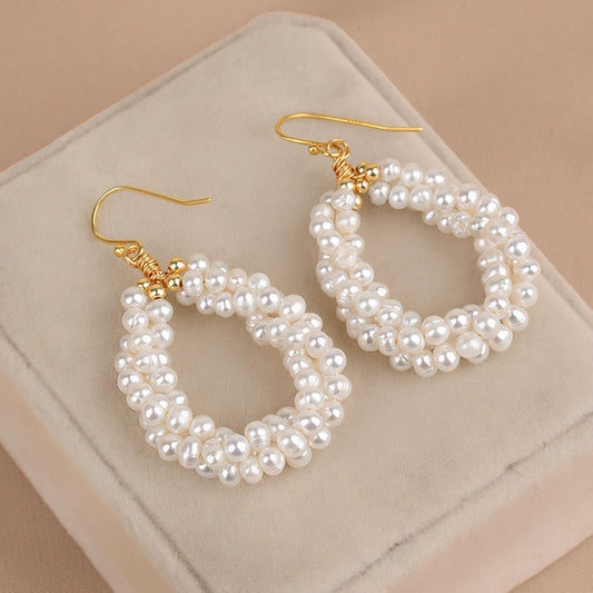 Natural Freshwater Pearl Earrings Multi-layer Woven Luxury Atmospheric Fashion 925 Sterling Silver Earrings EH041