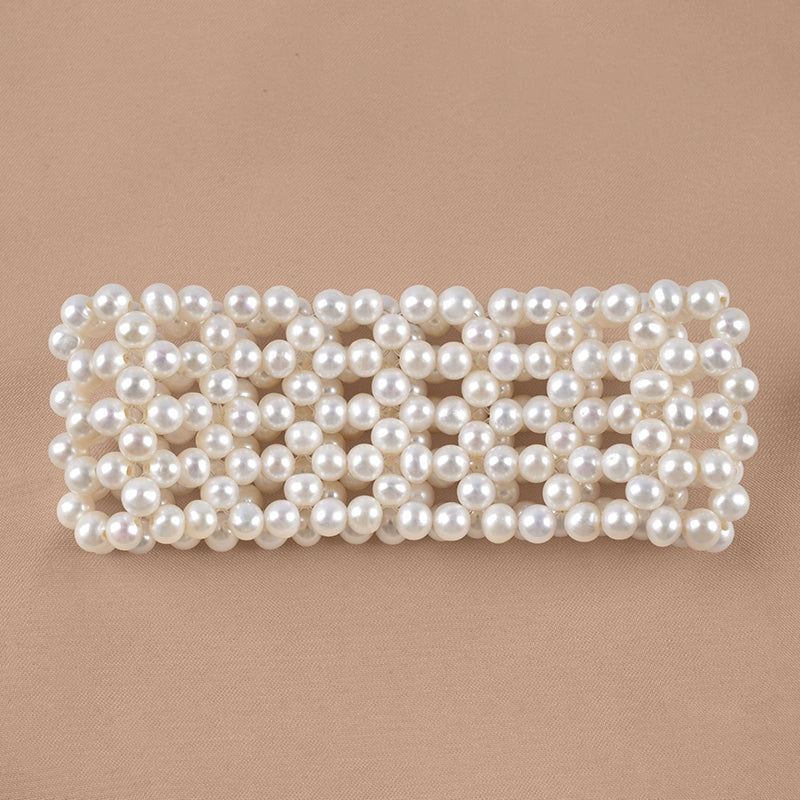Natural Freshwater Pearl Bracelet Strong Light Round Bead Adjustable Elastic Hollow Bracelet Fashion SL010