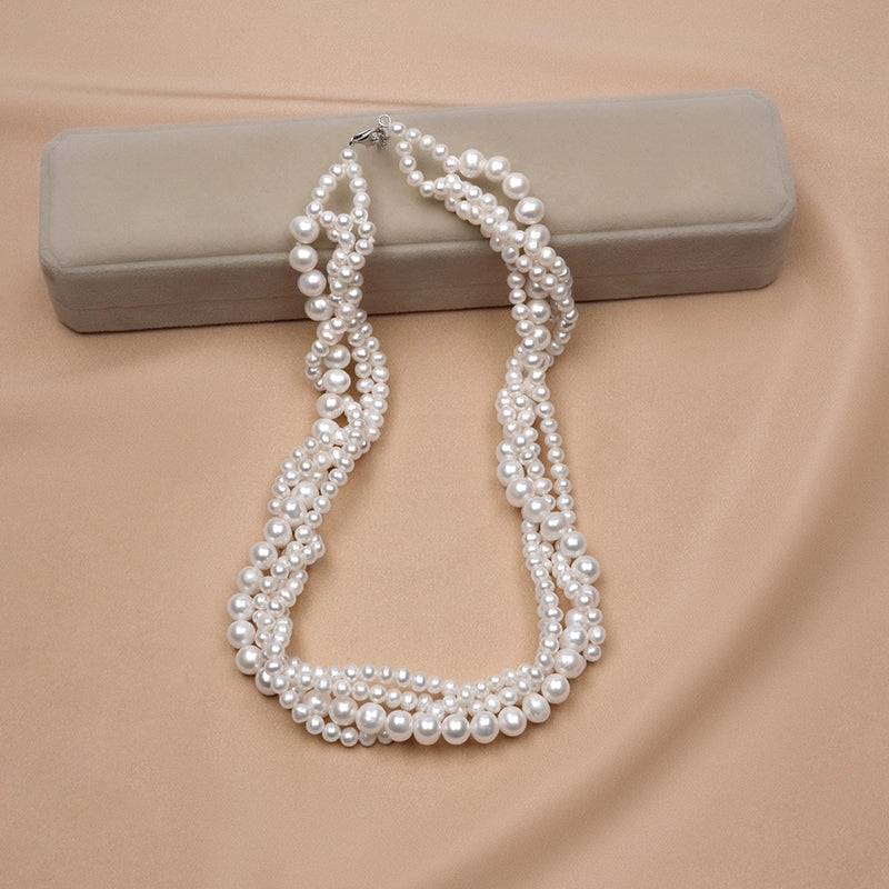 925 silver girlfriend natural freshwater pearl necklace women's versatile fashion multi-layer atmosphere short URL XL005