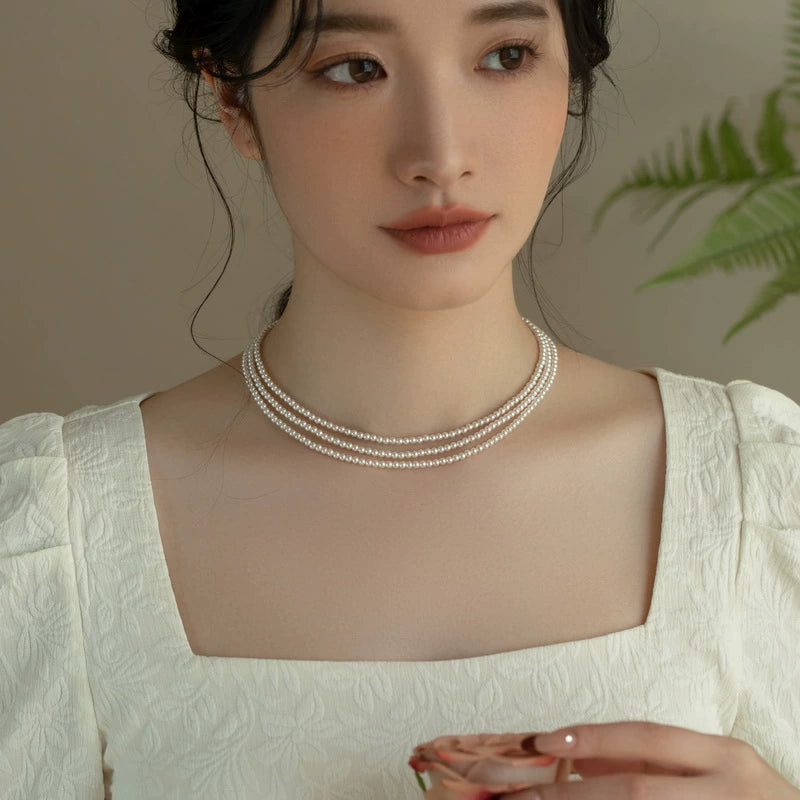 Multi-layer pearl necklace women's high-end fashion three-layer stacked chain