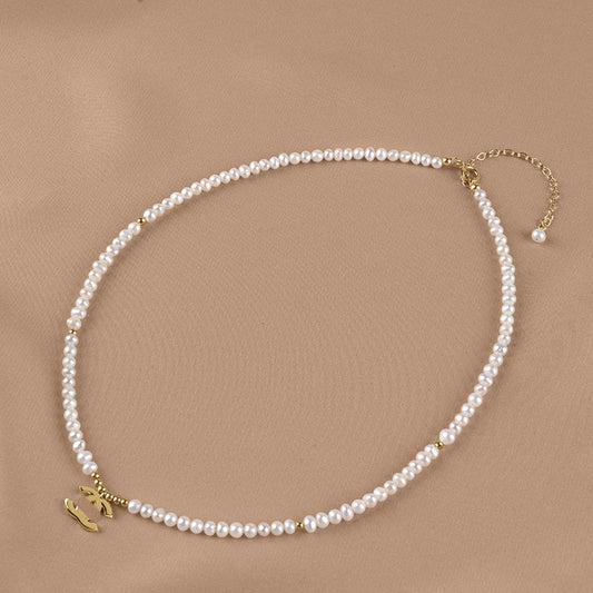 Natural freshwater pearl necklace strong light round bead collarbone chain women's small sachet gold beaded XL068
