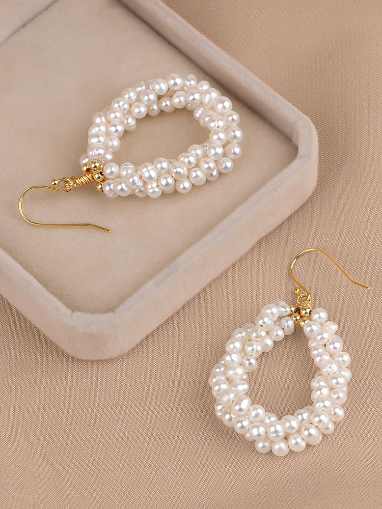 Natural Freshwater Pearl Earrings Multi-layer Woven Luxury Atmospheric Fashion 925 Sterling Silver Earrings EH041