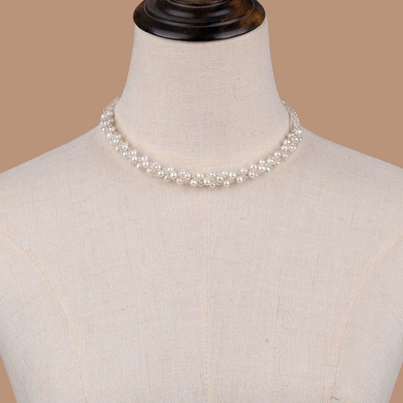 Natural freshwater pearl necklace, strong light round bead collarbone chain, women's woven elegant temperament XL127