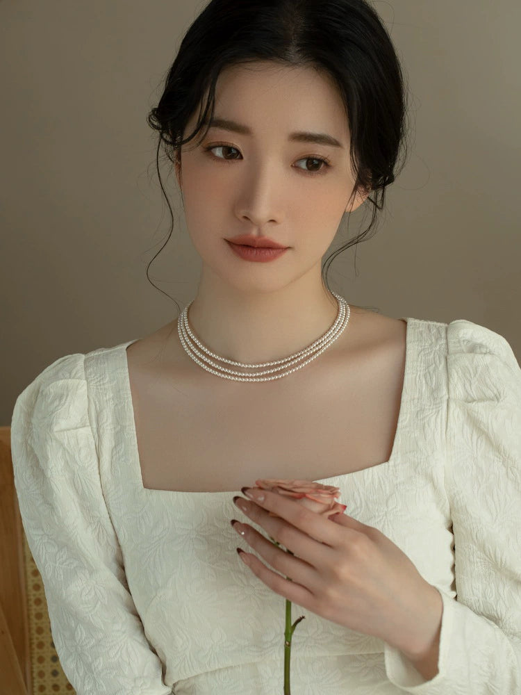 Multi-layer pearl necklace women's high-end fashion three-layer stacked chain
