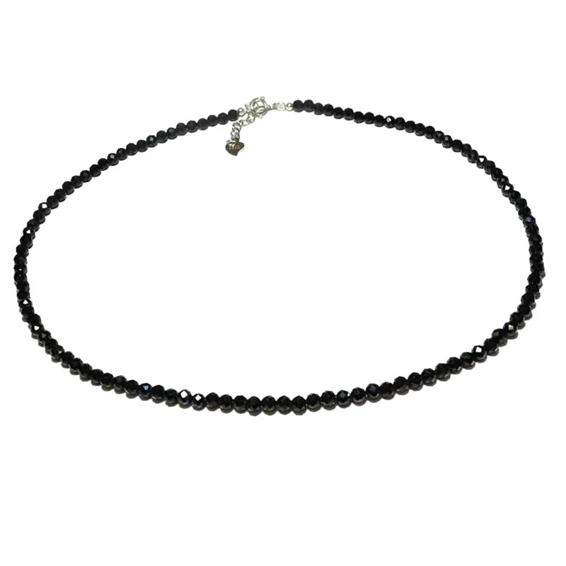 925 Silver Black Spinel Necklace Women's Pearl Jewelry