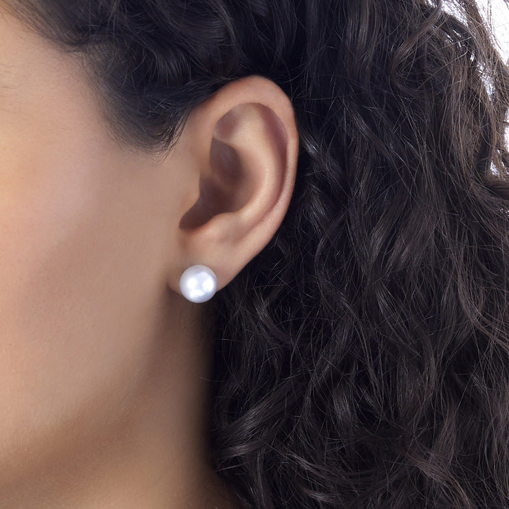 18K White Gold 10-11mm Round, Freshwater Pearl Stud Earrings, Mother's Day Gifts for Elders
