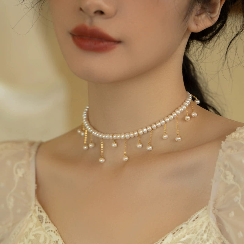 Handmade Quality Natural Pearl 14K Gold-wrapped Tassel Necklace Chain
