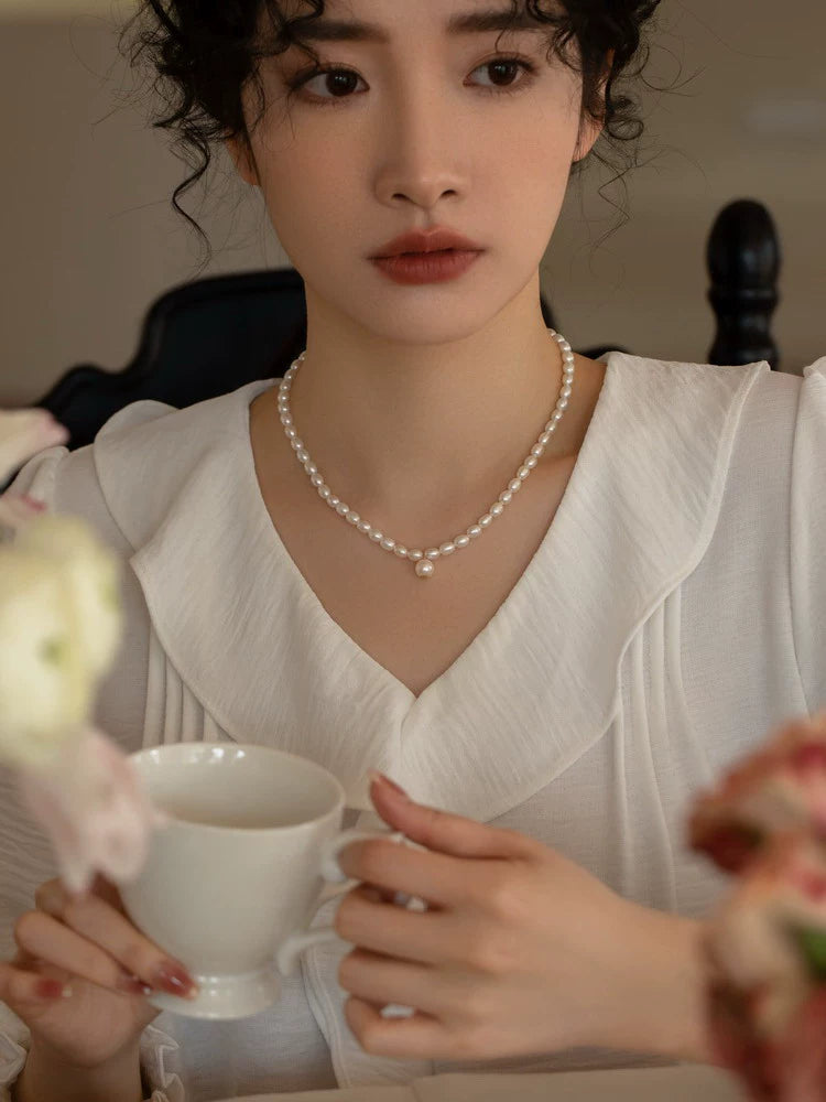 Simple Freshwater Pearl Necklace Chain Neck Jewelry Gift High Sense