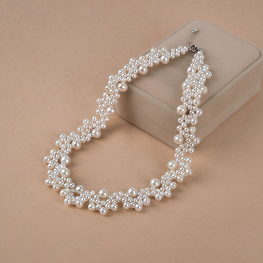 Natural pearl necklace handwoven round beads Internet celebrity lace style petal collarbone chain XL024