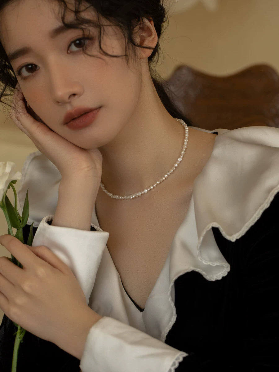 Broken Silver Retro Natural Baroque Small Pearl Necklace Chain Simple Girl Gift