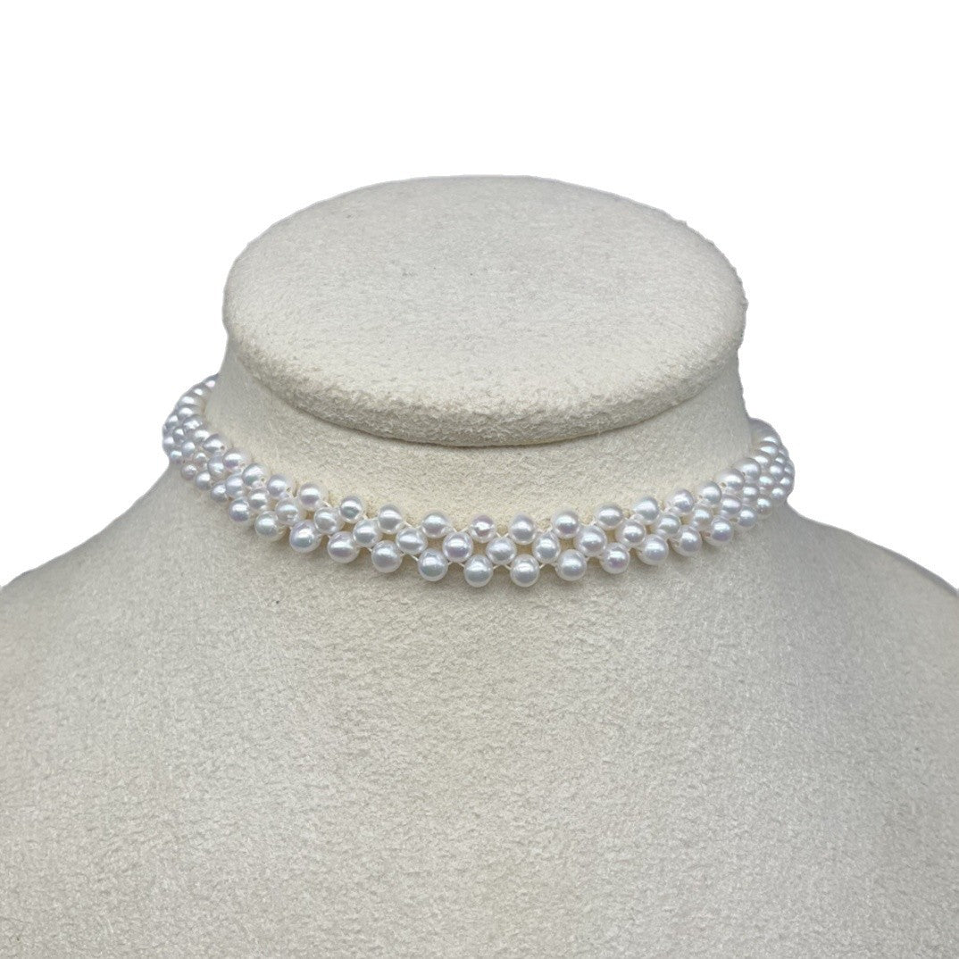 3-4Mm freshwater millet bead braided chain hand-woven three-row positive circle strong light collarbone chain factory direct sales