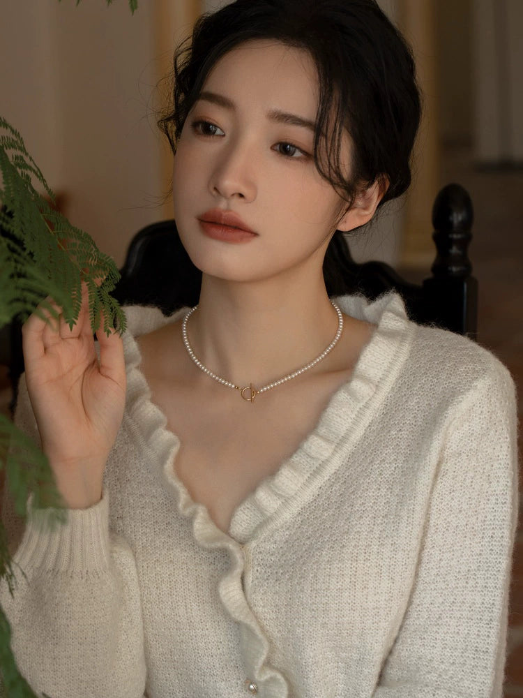 Swan neck, three ways to wear natural small pearl necklace chain OT buckle girl gift