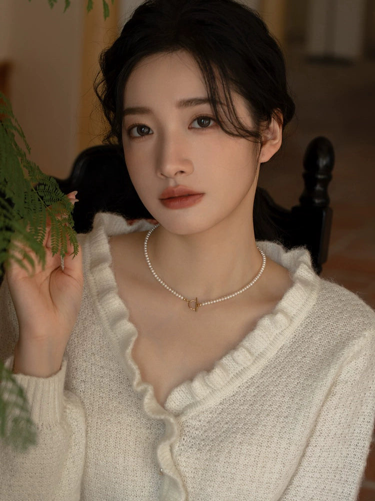 Swan neck, three ways to wear natural small pearl necklace chain OT buckle girl gift