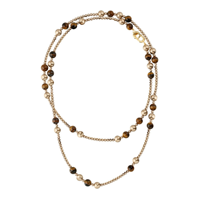 Pearl Necklace Ladies Autumn and Winter New Merad Tiger's Eye Beaded Long Sweater Chain