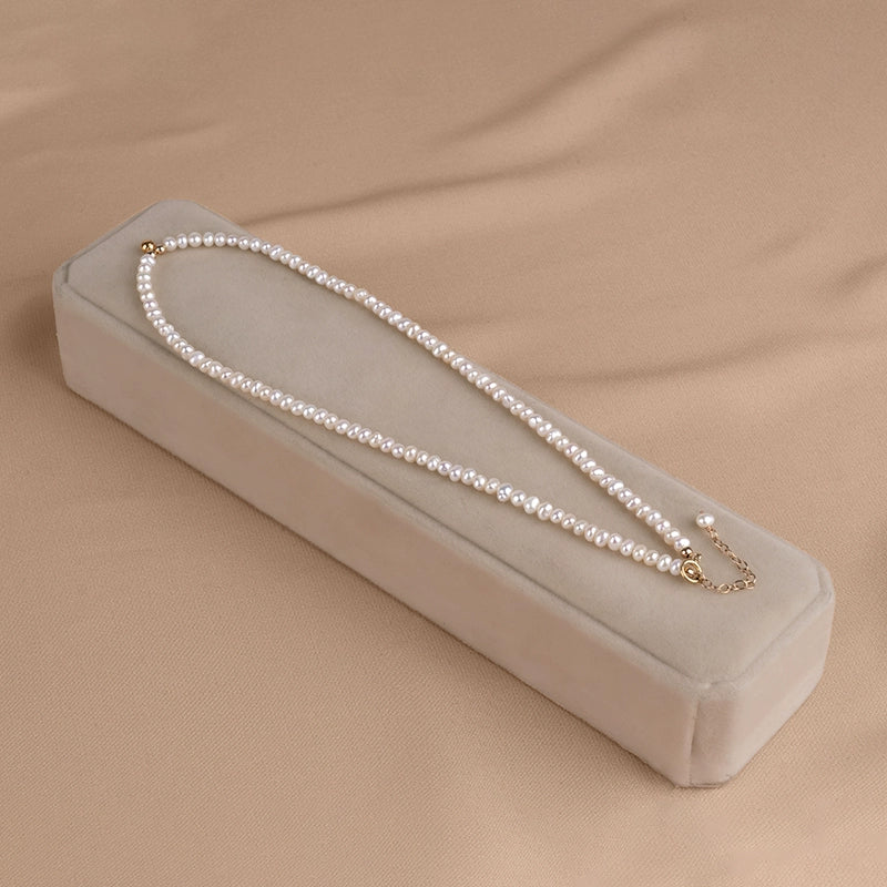 Natural freshwater pearl necklace niche bag gold nearly round strong light baby bead collarbone chain XL065