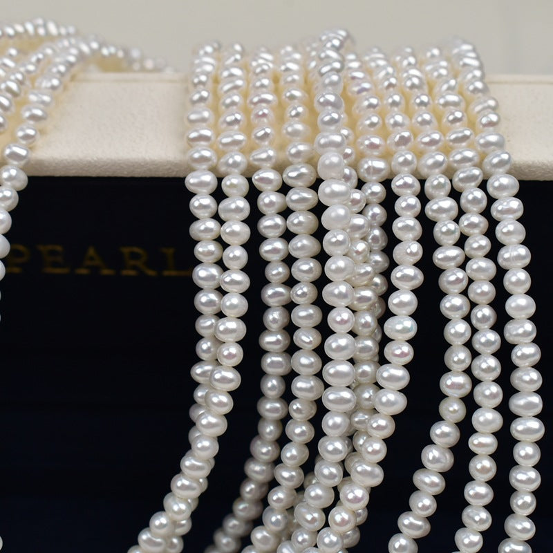 1142 natural freshwater strong light 3-4mm round pearl necklace jewelry work in progress