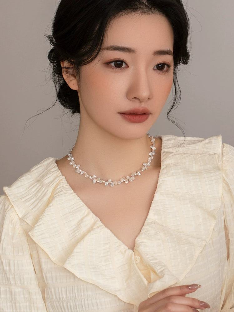 Natural Pearl Necklace Petal Baroque Design Chain Women's Jewelry Collar