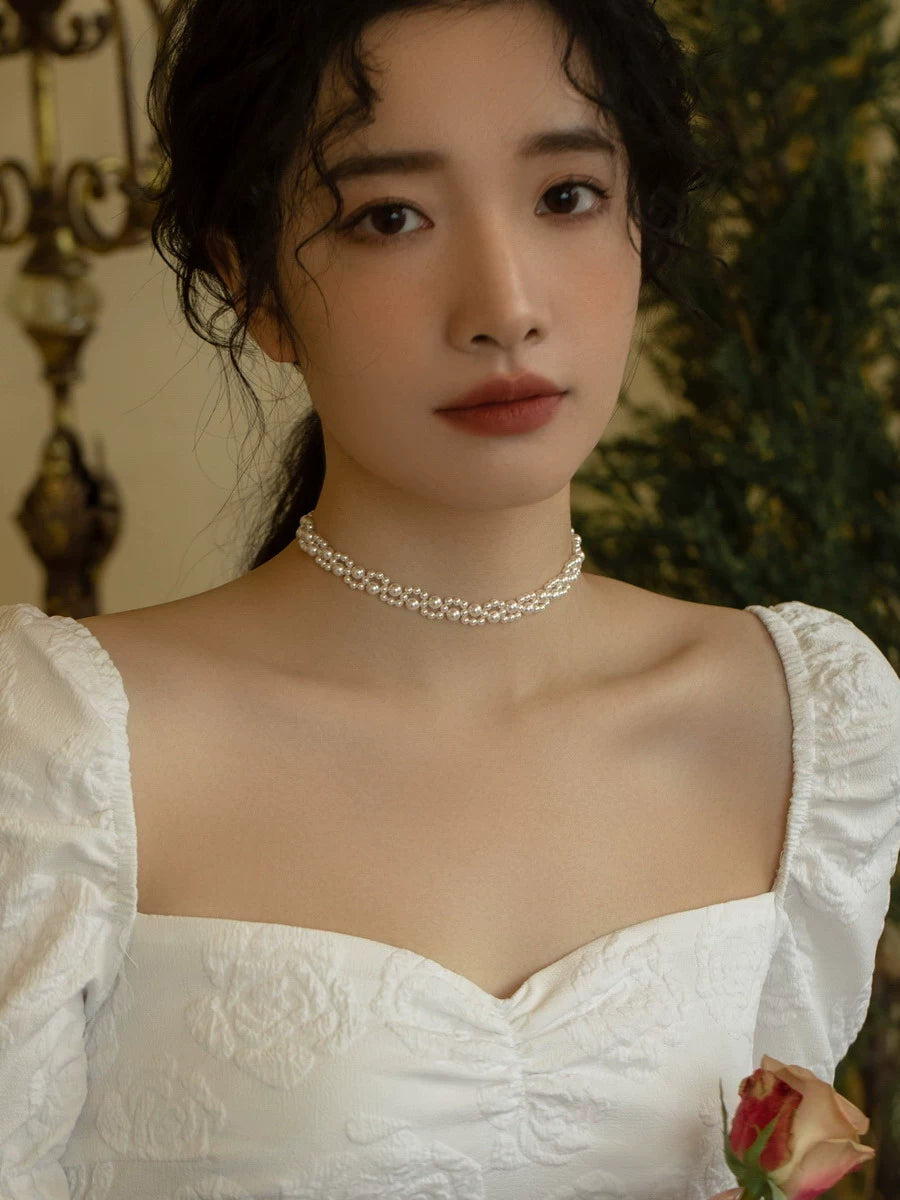 Handwoven Pearl Necklace Chain Choker Girls