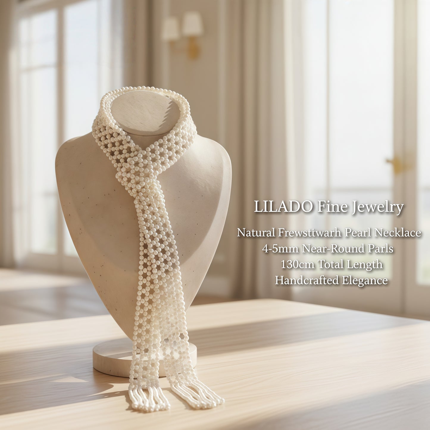 Long scarf with natural freshwater pearls