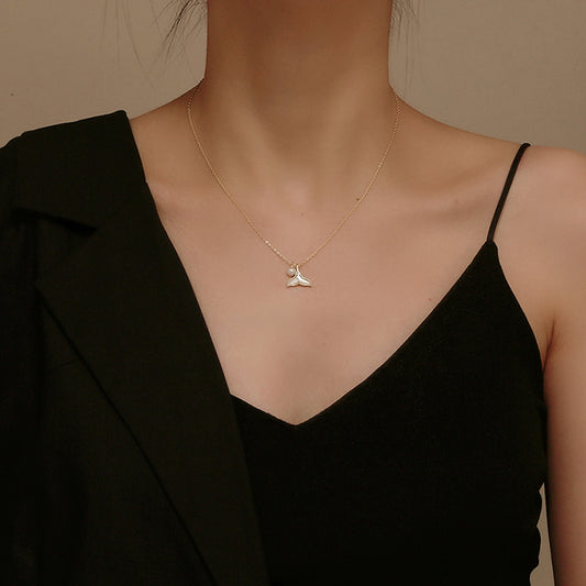 Mermaid tail pendant, freshwater pearl necklace, women's sterling silver Valentine's Day gift