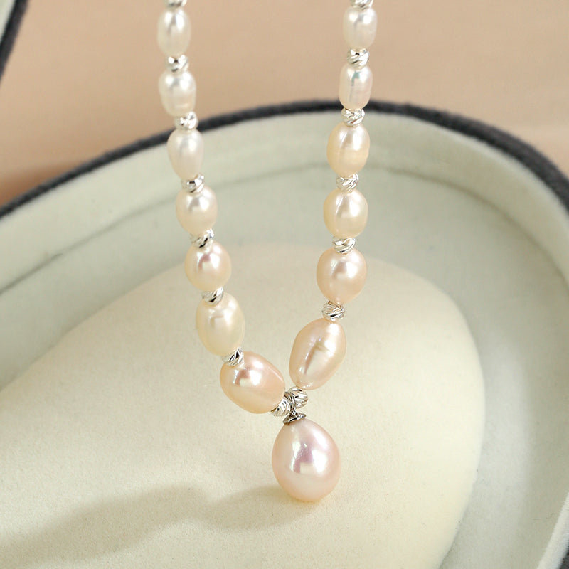 natural pearl necklace French high-end rice beads neck chain