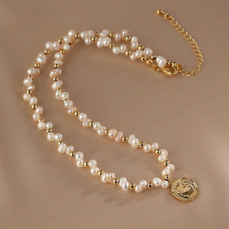 Natural Pearl Necklace Female, Clavicle Chain Vintage Irregular Sweater Chain