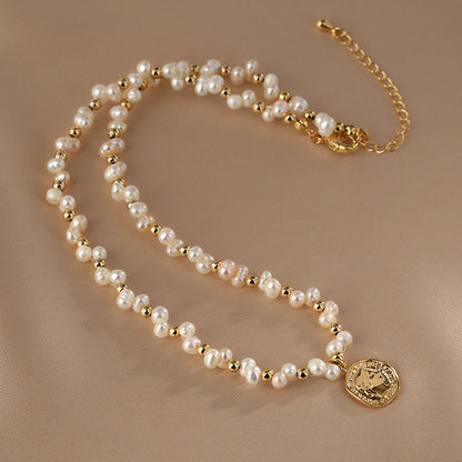 Natural Pearl Necklace Female, Clavicle Chain Vintage Irregular Sweater Chain