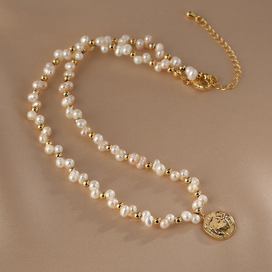 Natural Pearl Necklace Female, Clavicle Chain Vintage Irregular Sweater Chain