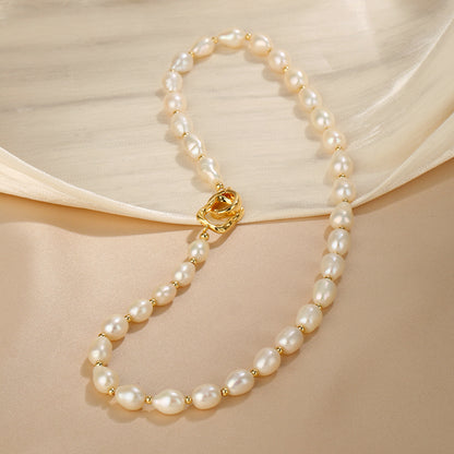 Natural Baroque Pearl Necklace Simple Irregular  Women's Light Luxury Stacked Necklace