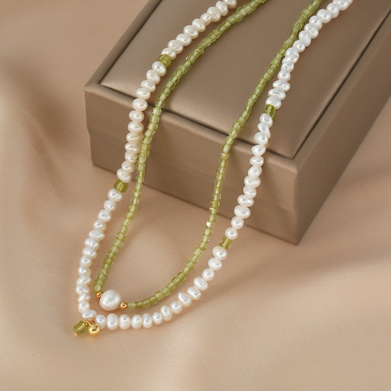 summer natural peridot freshwater pearls stacked necklace