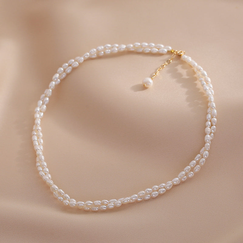 Small Rice Pearl Necklace Women's Double Layer 2025 New Wind Clavicle Chain