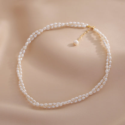 Small Rice Pearl Necklace Women's Double Layer 2025 New Wind Clavicle Chain