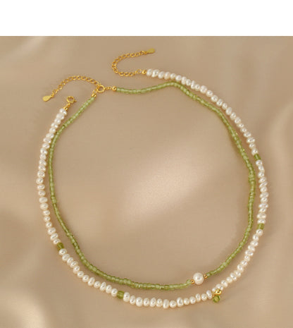 summer natural peridot freshwater pearls stacked necklace