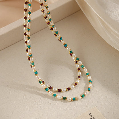 Natural Pearl Necklace Women'sTurquoise Clavicle Chain Design Necklace