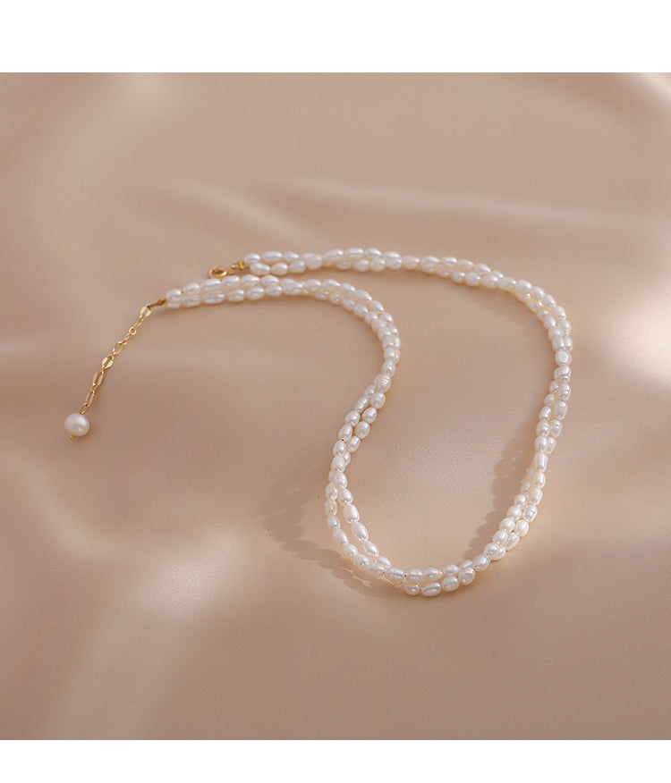 Small Rice Pearl Necklace Women's Double Layer 2025 New Wind Clavicle Chain