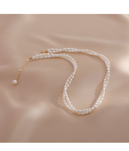 Small Rice Pearl Necklace Women's Double Layer 2025 New Wind Clavicle Chain
