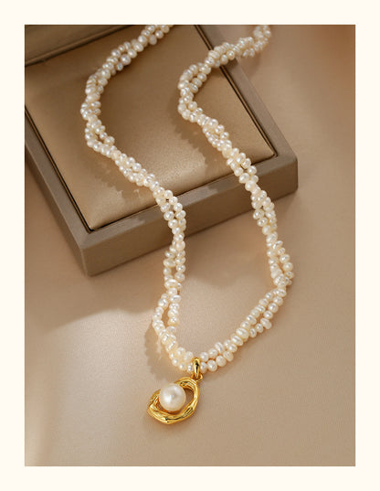 Natural Pearl Necklace Women'sDelicate Beads Double Layer Stacked, Neck Chain