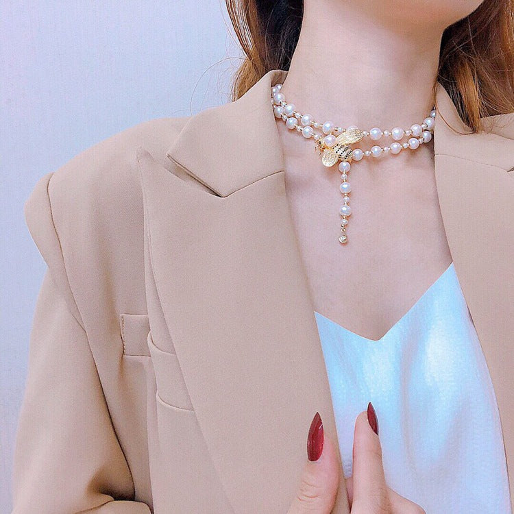 Sweet Internet celebrities are pushing the little bee tian ran freshwater pearl sweater chain, long necklace one wear more