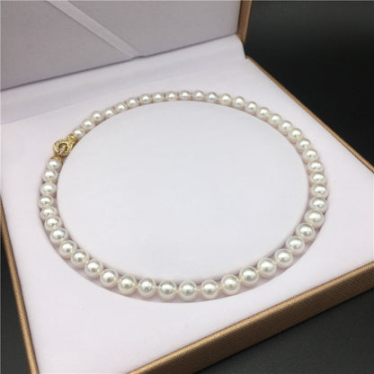 Freshwater pearl necklace 8-9.5 mm mother chain full bead necklace nearly round strong light micro-flaw
