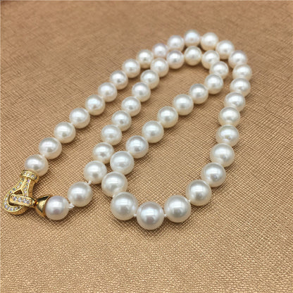 Freshwater pearl necklace 8-9.5 mm mother chain full bead necklace nearly round strong light micro-flaw