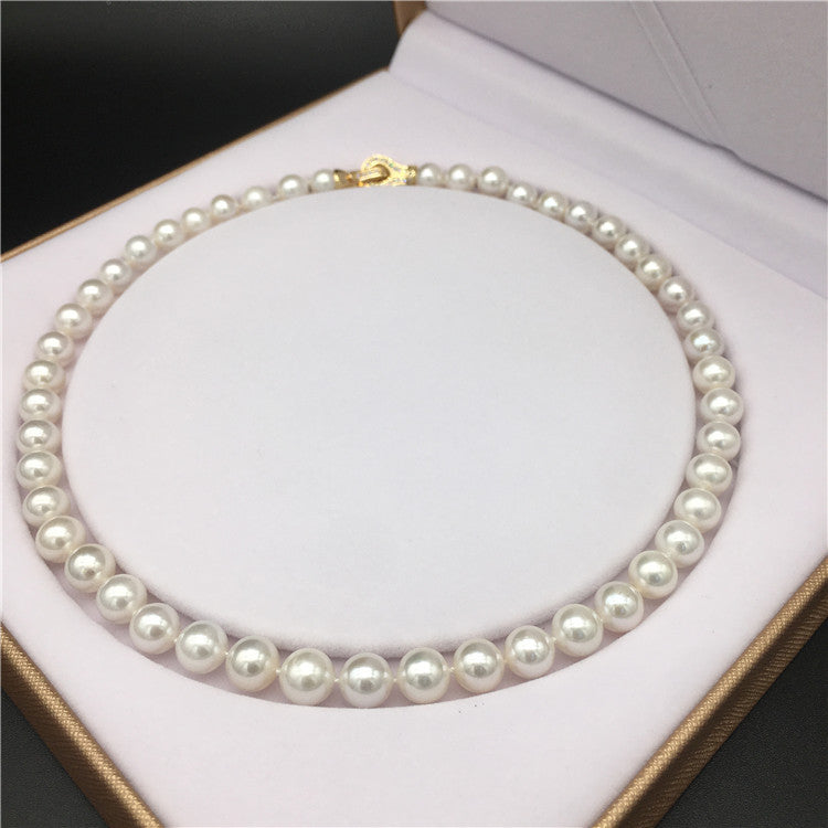 Freshwater pearl necklace 8-9.5 mm mother chain full bead necklace nearly round strong light micro-flaw